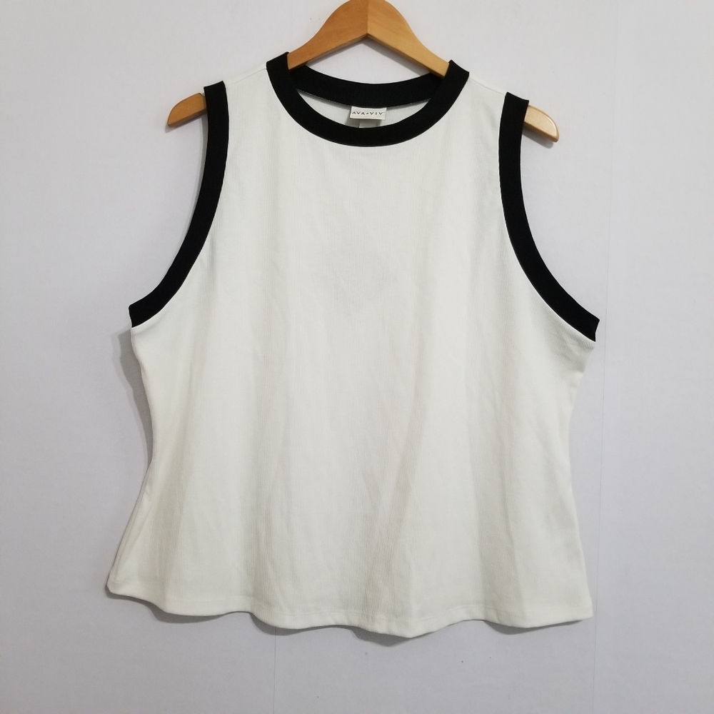 NWT Ava & Viv Ivory Black Trim Tank Top Size 2X - Picture 1 of 6